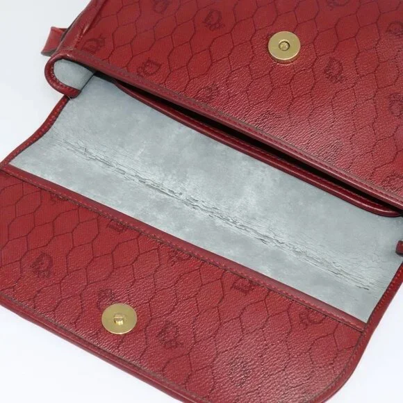 Christian Dior Honeycomb Canvas Shoulder Bag PVC Red Gold Auth 134766